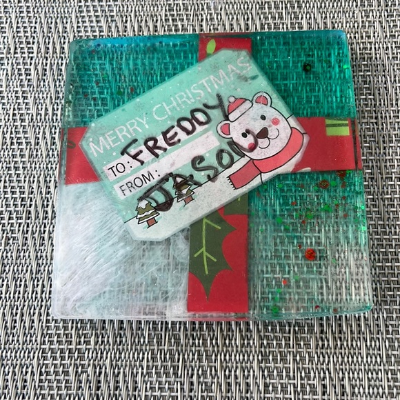 XMAS Handmade Festive Funny Holiday Square Coaster Set and Holder - Picture 6 of 17